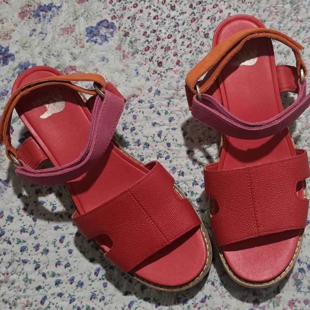 Sorel Leather Sandals with Pink and Orange Straps